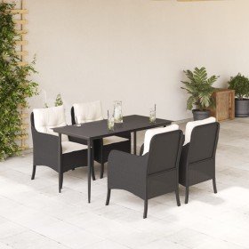 Set de muebles jardín 5 pzas con cojines ratán sintético negro en Conjuntos de jardín | Comprar online en Foru.es
