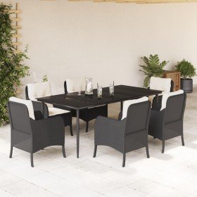 Set de comedor de jardín 7 pzas y cojines ratán sintético negro en Conjuntos de jardín | Comprar online en Foru.es