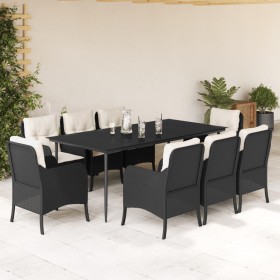 Set de comedor de jardín 9 pzas y cojines ratán sintético negro en Conjuntos de jardín | Comprar online en Foru.es