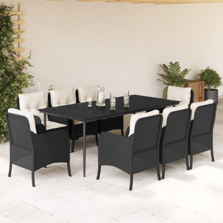 Set de comedor de jardín 9 pzas y cojines ratán sintético negro en Conjuntos de jardín | Comprar online en Foru.es