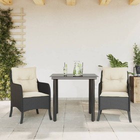 Set comedor de jardín 3 pzas con cojines ratán sintético negro en Conjuntos de jardín | Comprar online en Foru.es