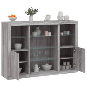 Aparador con luz LED 3 pzas madera de ingeniería gris Sonoma de , Aparadores - Ref: Foro24-3209133, Precio: 213,47 €, Descuen...