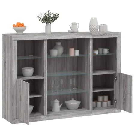 Aparador con luz LED 3 pzas madera de ingeniería gris Sonoma de , Aparadores - Ref: Foro24-3209133, Precio: 211,34 €, Descuen...