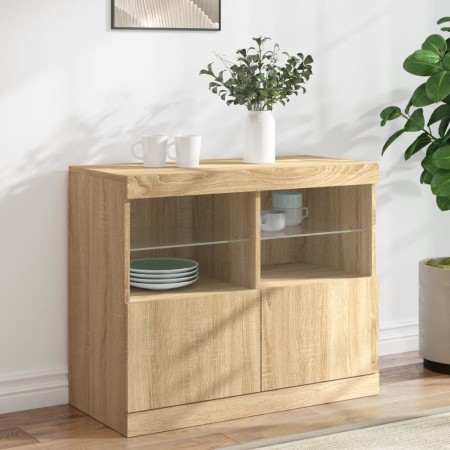 Aparador con luces LED roble Sonoma 81x37x67 cm de , Aparadores - Ref: Foro24-836660, Precio: 81,40 €, Descuento: %