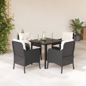 Set de muebles jardín 5 pzas con cojines ratán sintético negro en Conjuntos de jardín | Comprar online en Foru.es