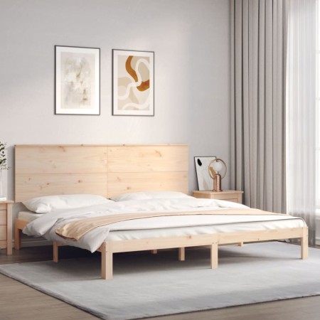 Estructura de cama de matrimonio con cabecero madera maciza de , Camas y somieres - Ref: Foro24-3193676, Precio: 174,40 €, De...