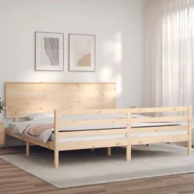 Estructura de cama de matrimonio con cabecero madera maciza de , Camas y somieres - Ref: Foro24-3195236, Precio: 179,69 €, De...