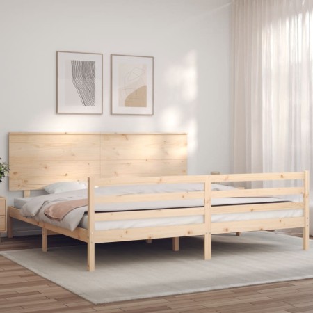 Estructura de cama de matrimonio con cabecero madera maciza de , Camas y somieres - Ref: Foro24-3195236, Precio: 182,44 €, De...