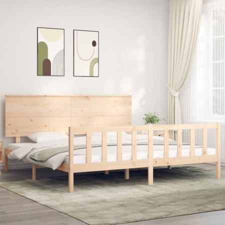 Estructura de cama de matrimonio con cabecero madera maciza de , Camas y somieres - Ref: Foro24-3193416, Precio: 179,56 €, De...