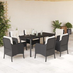 Set de comedor de jardín 7 pzas y cojines ratán sintético negro en Conjuntos de jardín | Comprar online en Foru.es