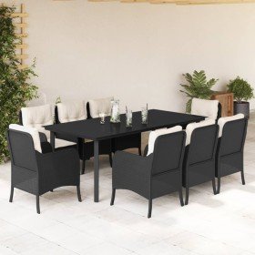 Set de comedor de jardín 9 pzas y cojines ratán sintético negro en Conjuntos de jardín | Comprar online en Foru.es