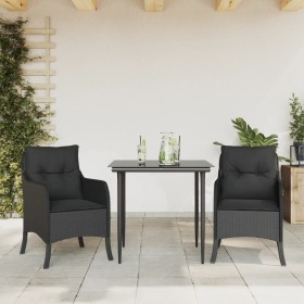 Set comedor de jardín 3 pzas con cojines ratán sintético negro en Conjuntos de jardín | Comprar online en Foru.es