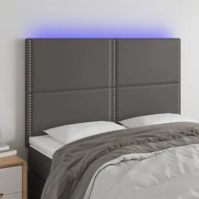 Cabecero con luces LED cuero sintético gris 144x5x118/128 cm de , Cabeceros y pies de cama - Ref: Foro24-3122378, Precio: 90,...