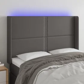 Cabecero con LED cuero sintético gris 147x16x118/128cm de , Cabeceros y pies de cama - Ref: Foro24-3124002, Precio: 104,97 €,...
