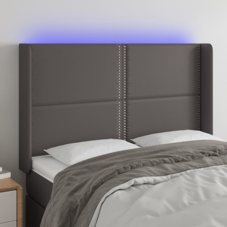 Cabecero con LED cuero sintético gris 147x16x118/128cm de , Cabeceros y pies de cama - Ref: Foro24-3124002, Precio: 106,24 €,...