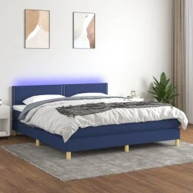Box spring bed with mattress and LED blue fabric 160x200 cm by , Beds and slatted bases - Ref: Foro24-3133651, Price: 451,10 ...