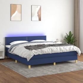 Cama box spring con colchón y LED tela azul 160x200 cm de , Camas y somieres - Ref: Foro24-3133651, Precio: 470,80 €, Descuen...