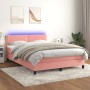 Cama box spring colchón y LED terciopelo rosa 140x200 cm de , Camas y somieres - Ref: Foro24-3134350, Precio: 411,96 €, Descu...