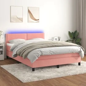 Box spring bed with mattress and LED pink velvet 140x190 cm by , Beds and slatted bases - Ref: Foro24-3134344, Price: 444,52 ...