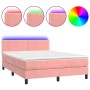 Cama box spring colchón y LED terciopelo rosa 140x190 cm de , Camas y somieres - Ref: Foro24-3134344, Precio: 431,34 €, Descu...