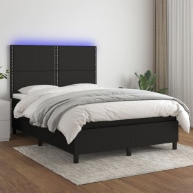 Cama box spring colchón y luces LED tela negro 140x200 cm de , Camas y somieres - Ref: Foro24-3134799, Precio: 500,18 €, Desc...