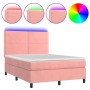 Cama box spring colchón y LED terciopelo rosa 140x200 cm de , Camas y somieres - Ref: Foro24-3136070, Precio: 466,15 €, Descu...