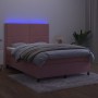 Cama box spring colchón y LED terciopelo rosa 140x200 cm de , Camas y somieres - Ref: Foro24-3136070, Precio: 466,15 €, Descu...