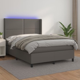 Cama box spring colchón y LED cuero sintético gris 140x190 cm de , Camas y somieres - Ref: Foro24-3139323, Precio: 519,45 €, ...