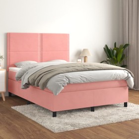 Cama box spring con colchón terciopelo rosa 140x190 cm de , Camas y somieres - Ref: Foro24-3142964, Precio: 482,45 €, Descuen...