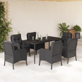 Set de comedor de jardín 7 pzas y cojines ratán sintético negro en Conjuntos de jardín | Comprar online en Foru.es