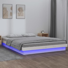 Estructura de cama con LED madera maciza blanca 120x200 cm de , Camas y somieres - Ref: Foro24-819968, Precio: 160,47 €, Desc...