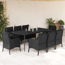Set de comedor de jardín 9 pzas y cojines ratán sintético negro en Conjuntos de jardín | Comprar online en Foru.es