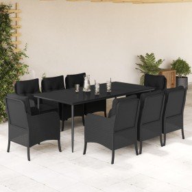 Set de comedor de jardín 9 pzas y cojines ratán sintético negro en Conjuntos de jardín | Comprar online en Foru.es