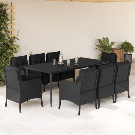 Set de comedor de jardín 9 pzas y cojines ratán sintético negro en Conjuntos de jardín | Comprar online en Foru.es