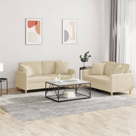 Juego de sofás con cojines 2 piezas tela crema de , Sofás - Ref: Foro24-3202104, Precio: 439,15 €, Descuento: %
