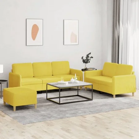 Juego de sofás con cojines 3 piezas tela amarillo claro de , Sofás - Ref: Foro24-3202131, Precio: 503,14 €, Descuento: %