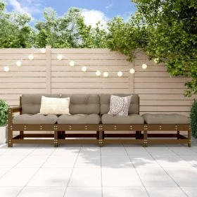 Garden furniture set 4 pieces solid honey brown pine wood by , Modular outdoor sofas - Ref: Foro24-825537, Price: 168,07 €, D...