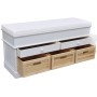 Banqueta blanca con cojin y cajones / cestas en Bancos para recibidores y almacenamiento | Comprar online en Foru.es