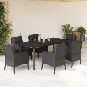 Set de comedor de jardín 7 pzas y cojines ratán sintético negro en Conjuntos de jardín | Comprar online en Foru.es