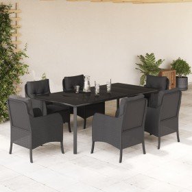 Set de comedor de jardín 7 pzas y cojines ratán sintético negro en Conjuntos de jardín | Comprar online en Foru.es