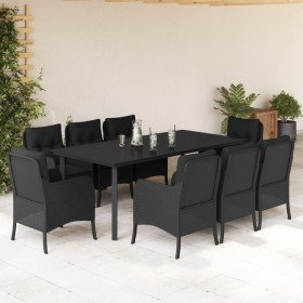 Set de comedor de jardín 9 pzas y cojines ratán sintético negro en Conjuntos de jardín | Comprar online en Foru.es