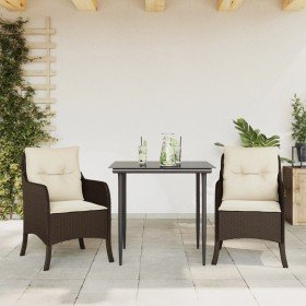 Set comedor de jardín 3 piezas y cojines ratán sintético marrón en Conjuntos de jardín | Comprar online en Foru.es