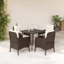 Set comedor de jardín 5 piezas y cojines ratán sintético marrón en Conjuntos de jardín | Comprar online en Foru.es