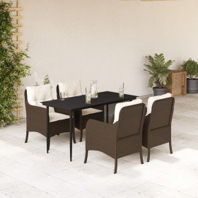 Set comedor de jardín 5 piezas y cojines ratán sintético marrón en Conjuntos de jardín | Comprar online en Foru.es