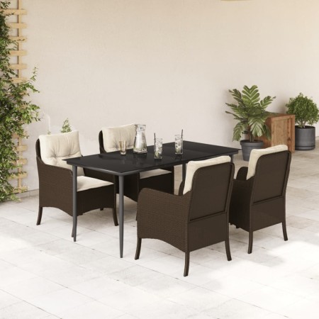 Set comedor de jardín 5 piezas y cojines ratán sintético marrón en Conjuntos de jardín | Comprar online en Foru.es