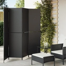 Biombo de 4 paneles ratán sintético negro de , Divisores de ambientes - Ref: Foro24-365344, Precio: 179,94 €, Descuento: %
