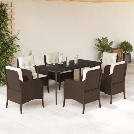 Set comedor de jardín 7 pzas con cojines ratán sintético marrón en Conjuntos de jardín | Comprar online en Foru.es