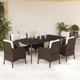 Set comedor de jardín 7 pzas con cojines ratán sintético marrón en Conjuntos de jardín | Comprar online en Foru.es
