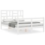 Estructura cama de matrimonio con cabecero madera maciza blanco de , Camas y somieres - Ref: Foro24-3194872, Precio: 155,27 €...