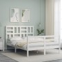 Estructura cama de matrimonio con cabecero madera maciza blanco de , Camas y somieres - Ref: Foro24-3194872, Precio: 155,27 €...